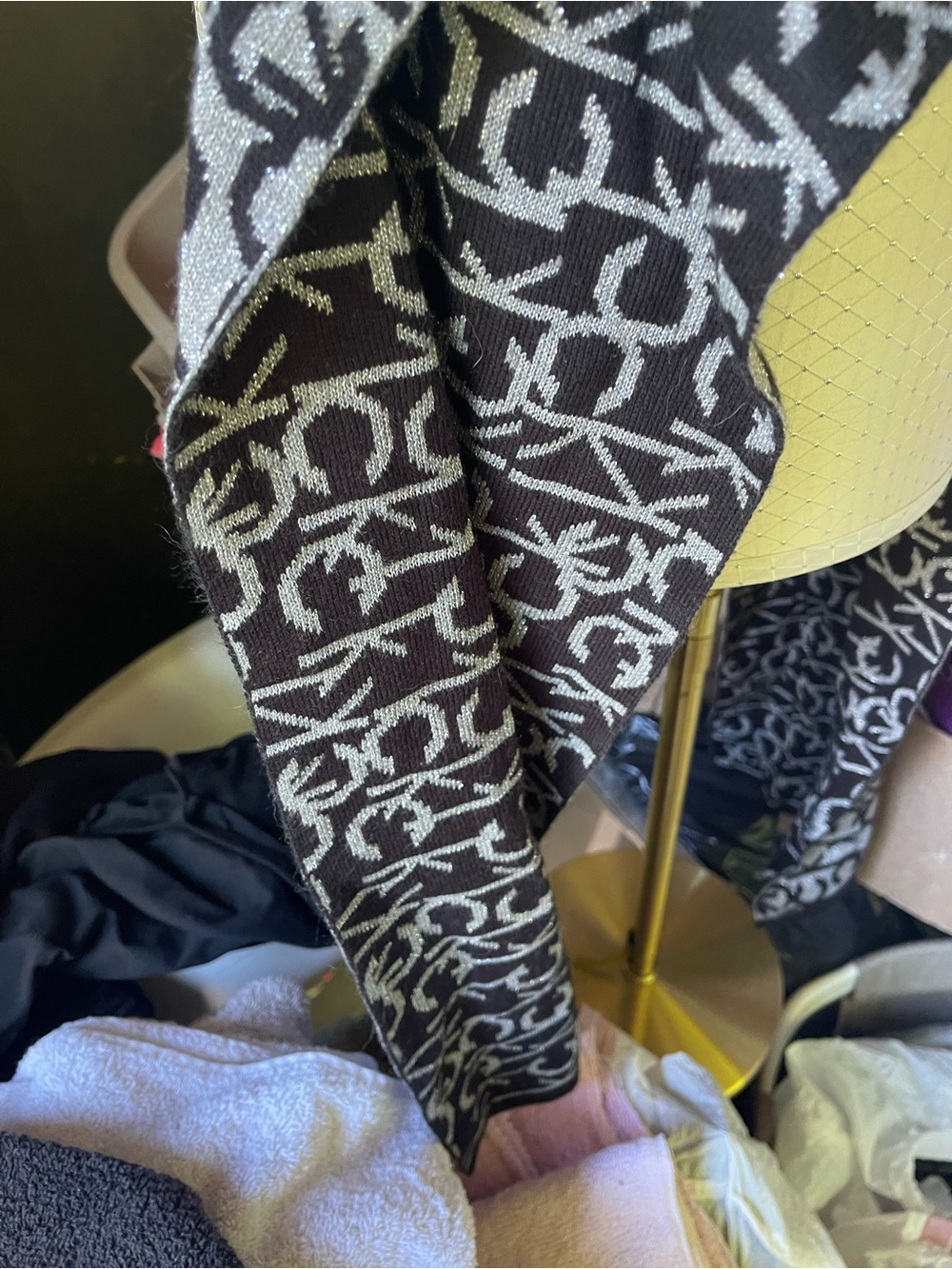 Monogram Knit Scarf in Black and Silver